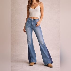 REVELATION Y2K Retro Patchwork High Rise Flare Faded Light Blue Jeans - Size 8